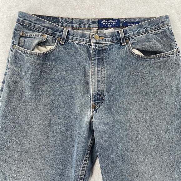 Eddie Bauer Jeans 40x30 Mens Blue Relaxed Fit Tapered Leg Cotton Denim‎ Med Wash - Picture 4 of 14